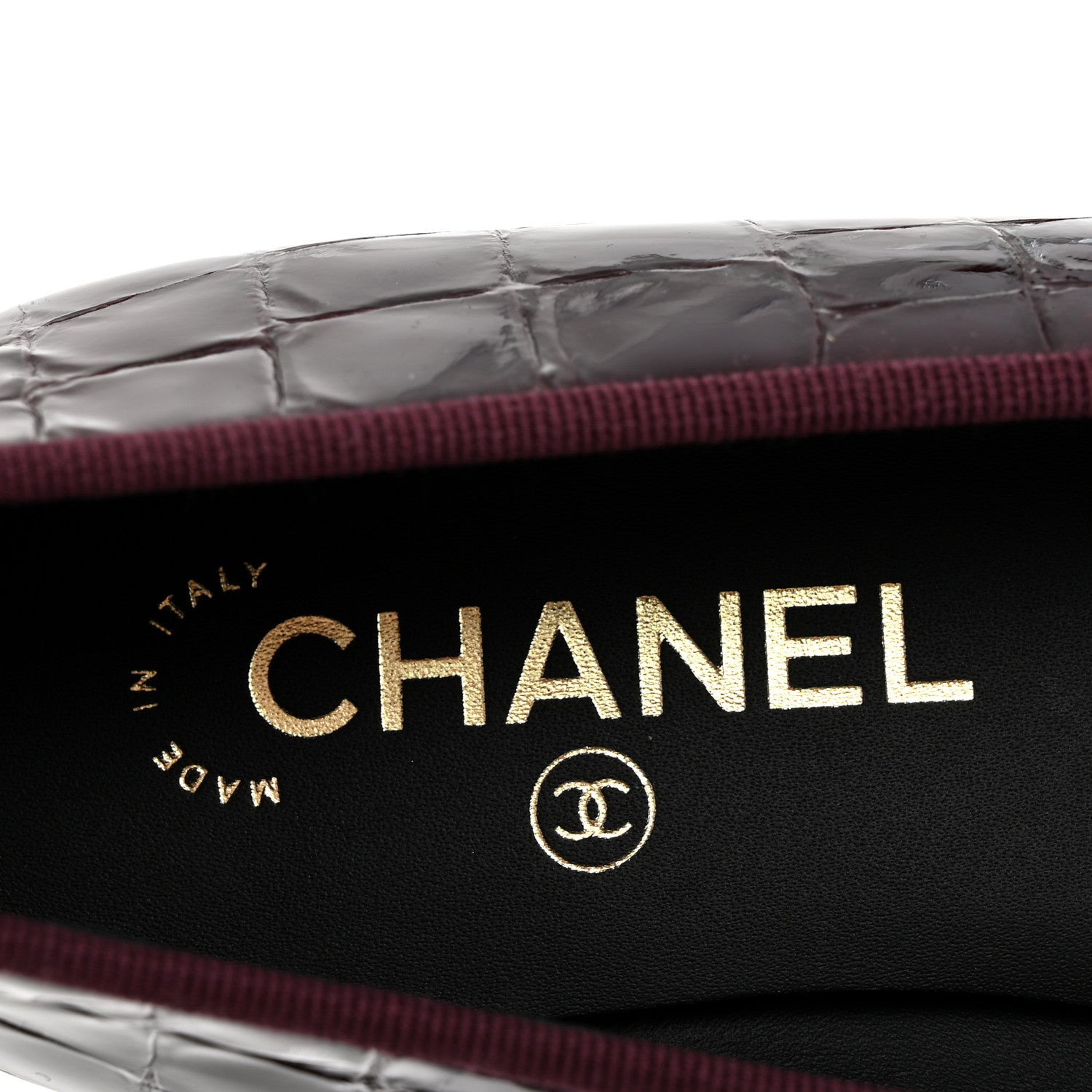 Chanel Patent Calfskin Crocodile Embossed Ballerina Flats 39 Dark Burgundy Black 8 of 9