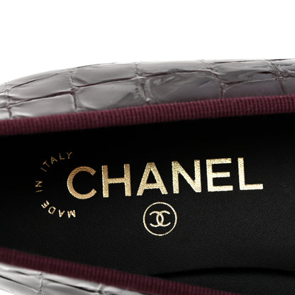 Chanel Patent Calfskin Crocodile Embossed Ballerina Flats 39 Dark Burgundy Black 8 of 9