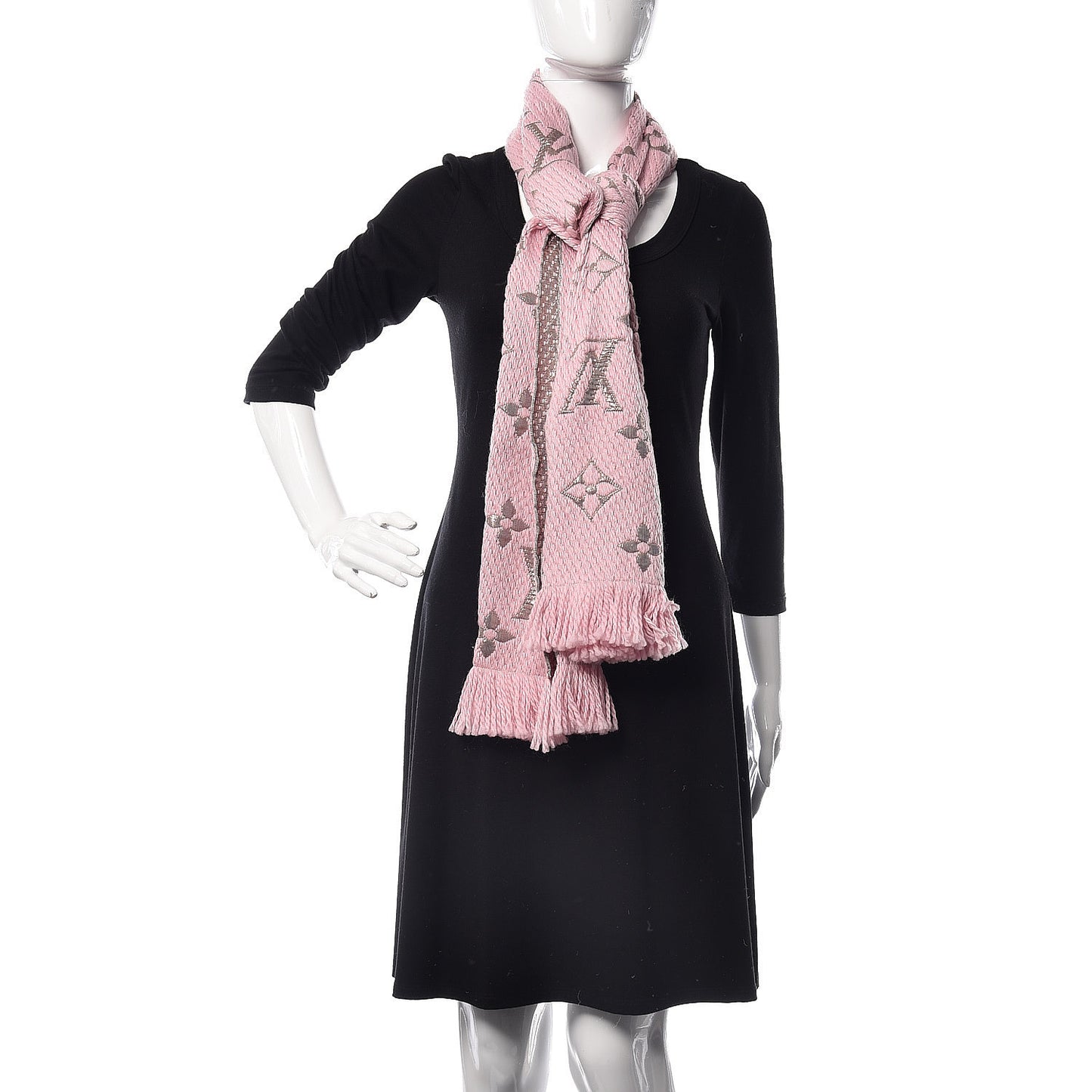 Wool Silk Logomania Shine Scarf Pink