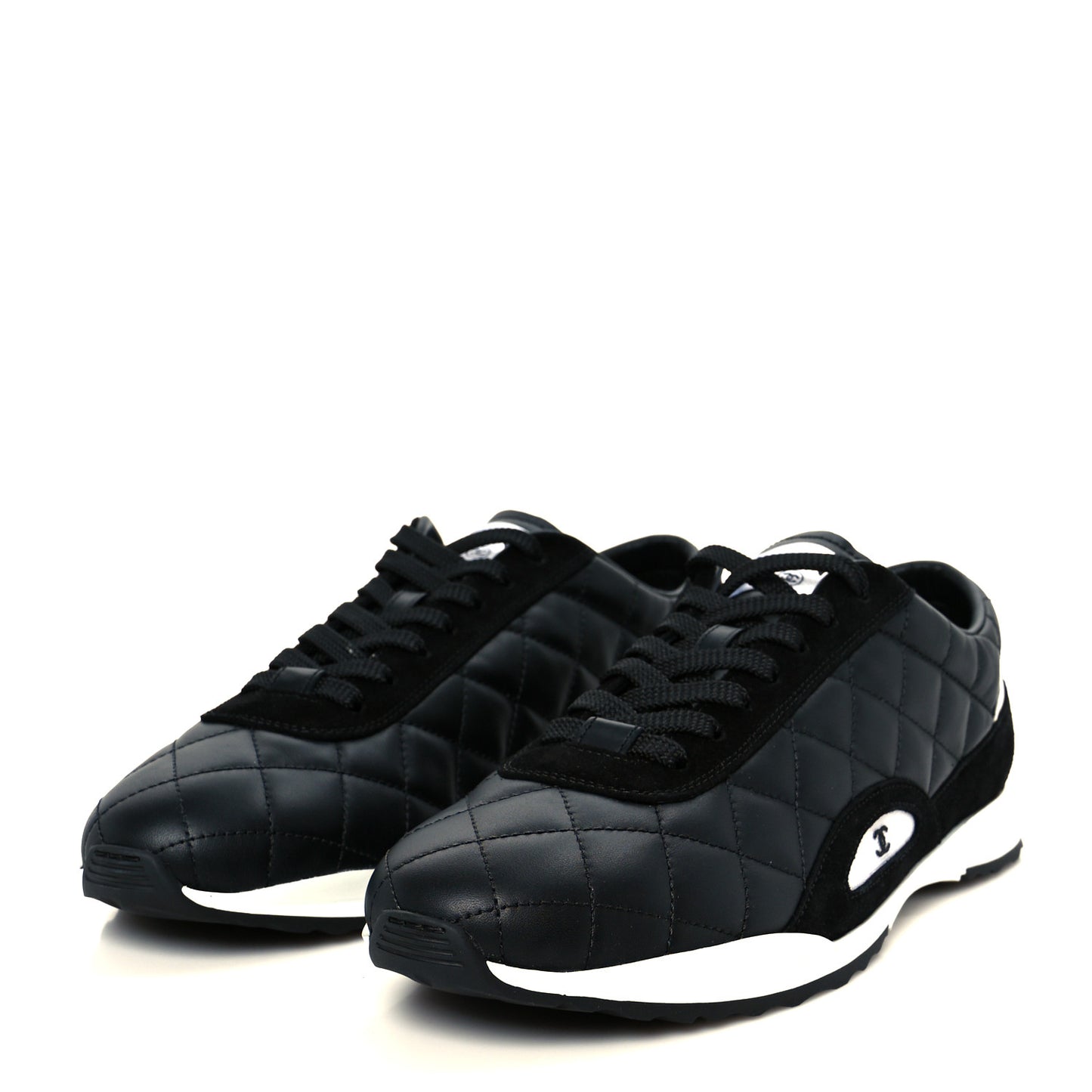 Calfskin Suede Quilted Womens Sneakers 40.5 Black
