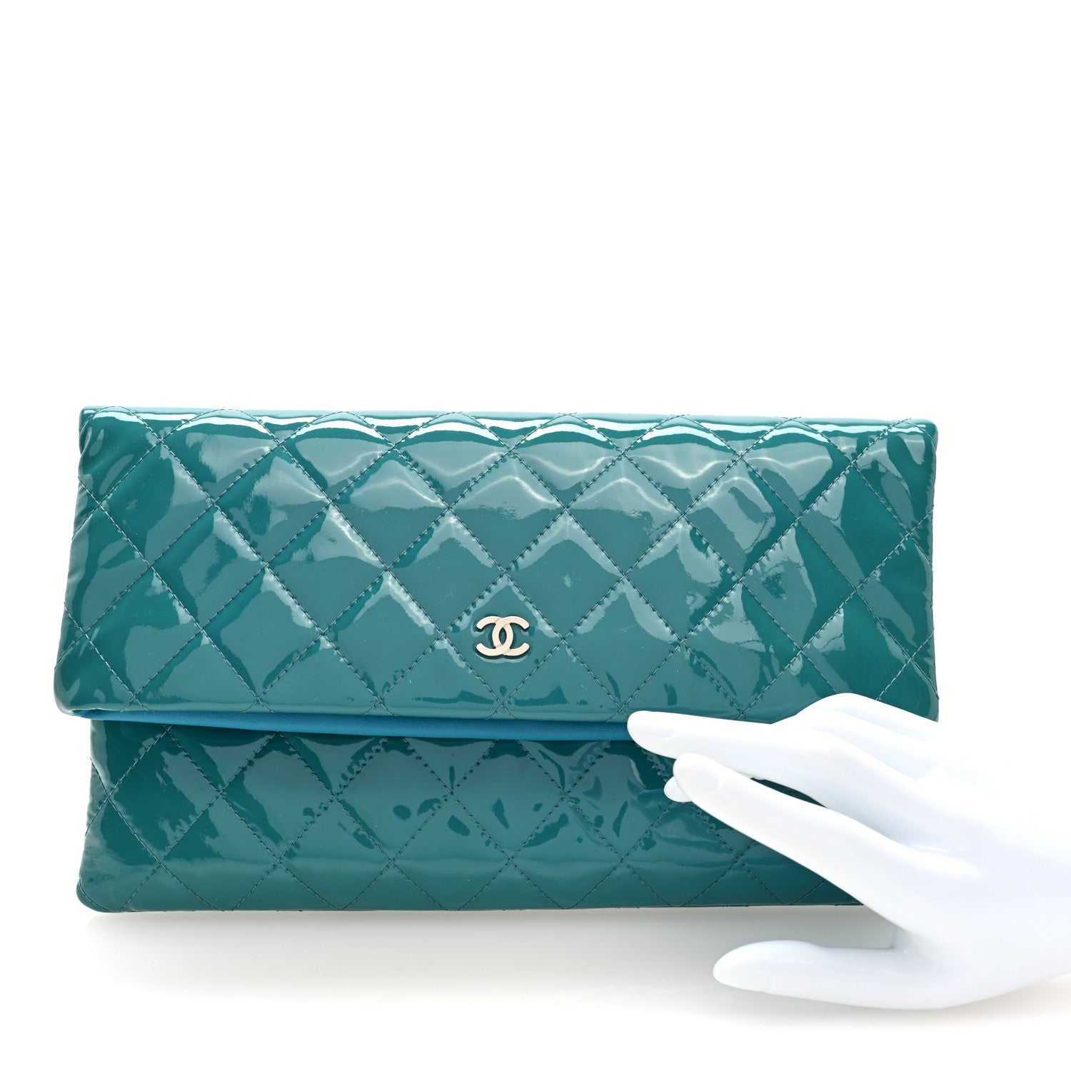 Chanel Patent Calfskin Quilted Beauty CC Clutch Blue 2 of 8
