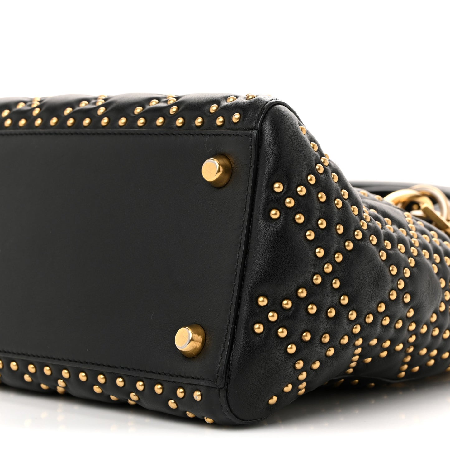 Calfskin Cannage Studded Medium Supple Lady Dior Black