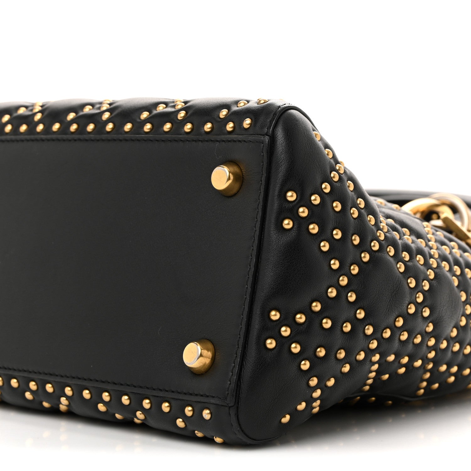 Christian Dior Calfskin Cannage Studded Medium Supple Lady Dior Black 10 of 14