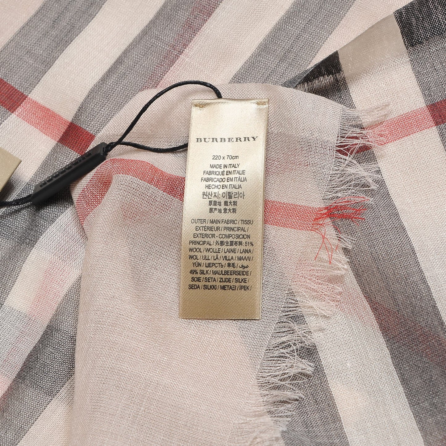 Wool Silk Gauze Giant Check Lightweight Scarf Stone