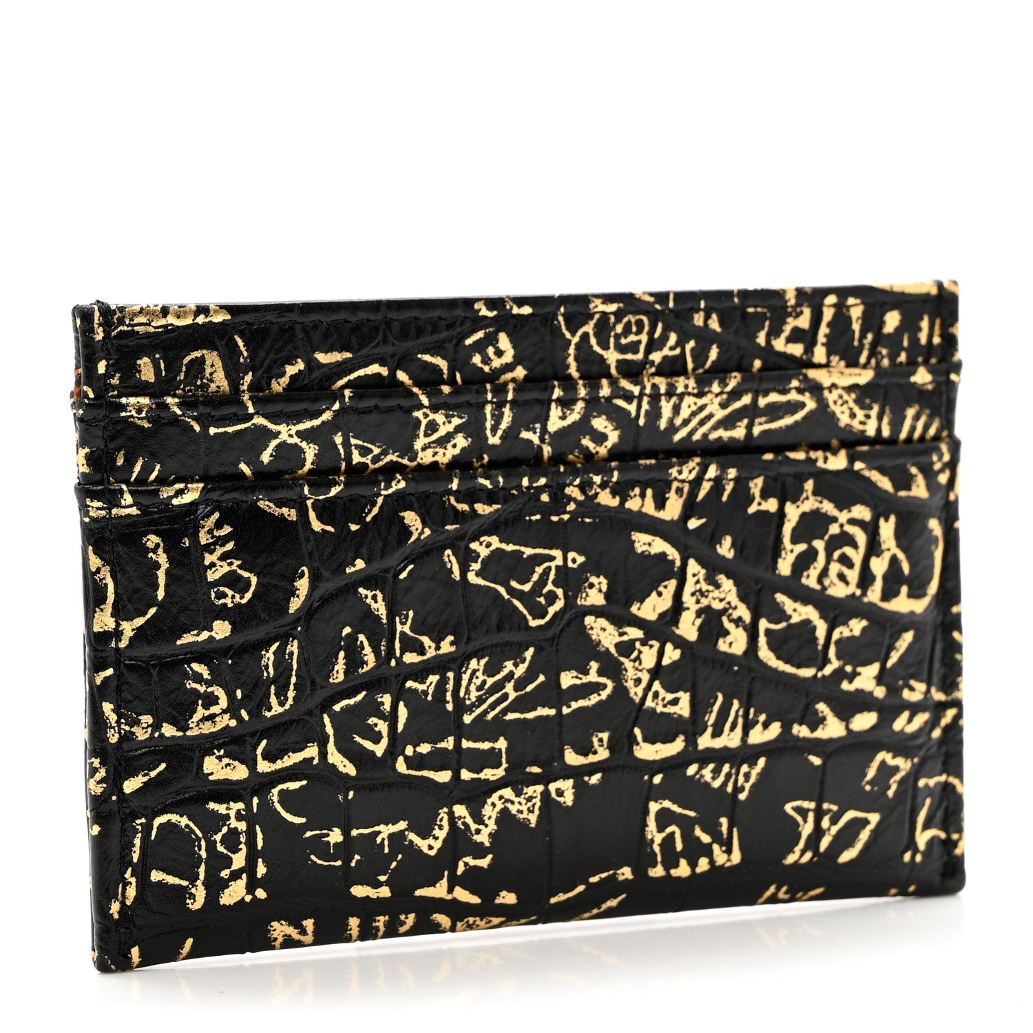 Chanel Calfskin Crocodile Embossed Graffiti 2.55 Cocodile Reissue Card Holder Black Gold 3 of 8