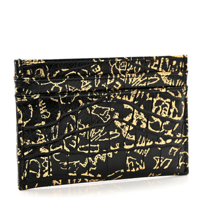 Chanel Calfskin Crocodile Embossed Graffiti 2.55 Cocodile Reissue Card Holder Black Gold 3 of 8
