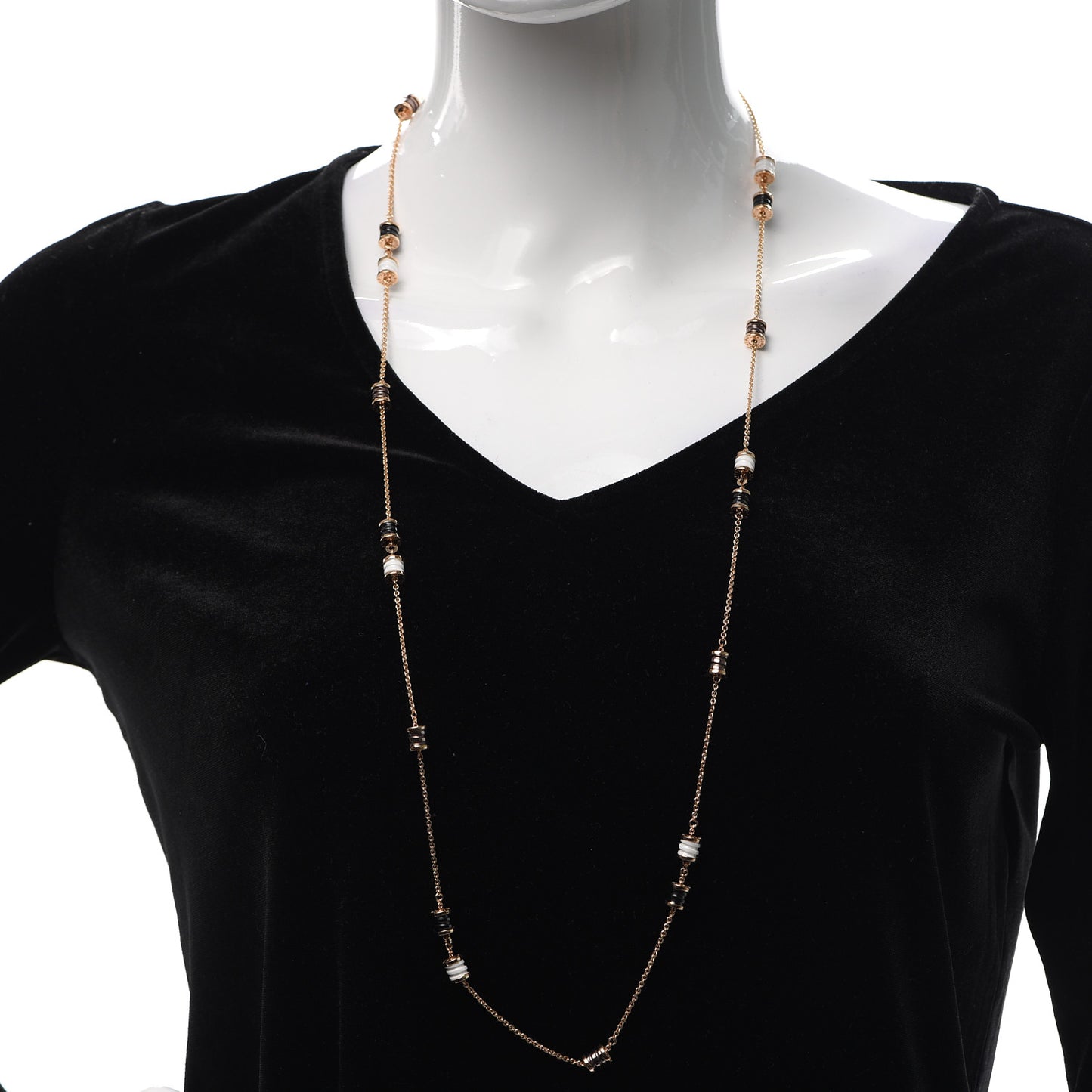 18K Rose Gold Black White Cermet Ceramic B.Zero1 Station Necklace