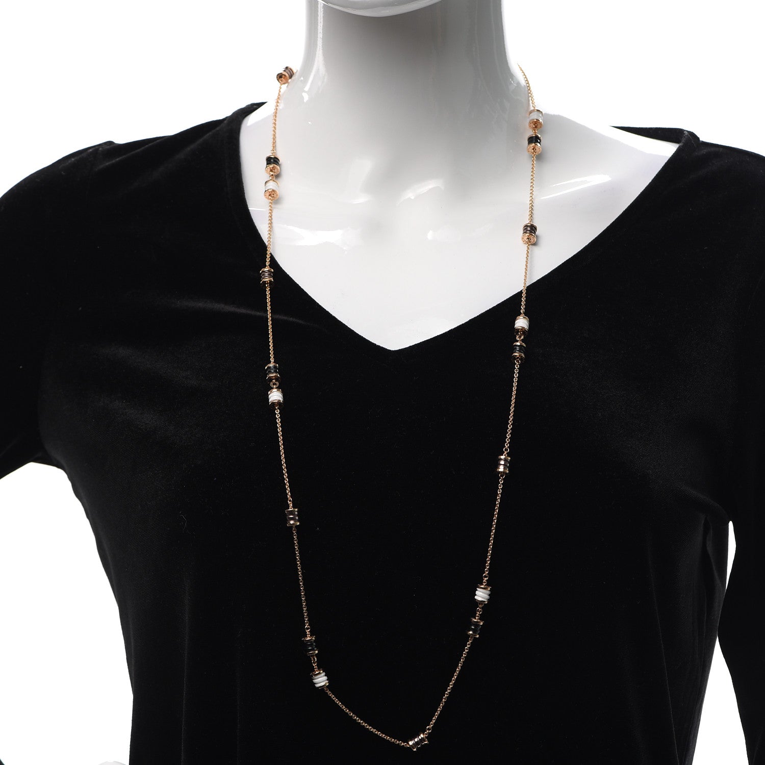 Bulgari 18K Rose Gold Black White Cermet Ceramic B.Zero1 Station Necklace 2 of 6