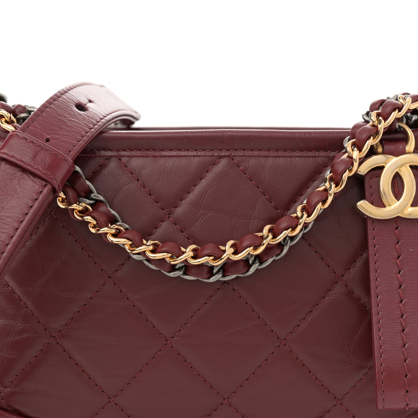Aged Calfskin Quilted Small Gabrielle Hobo Burgundy