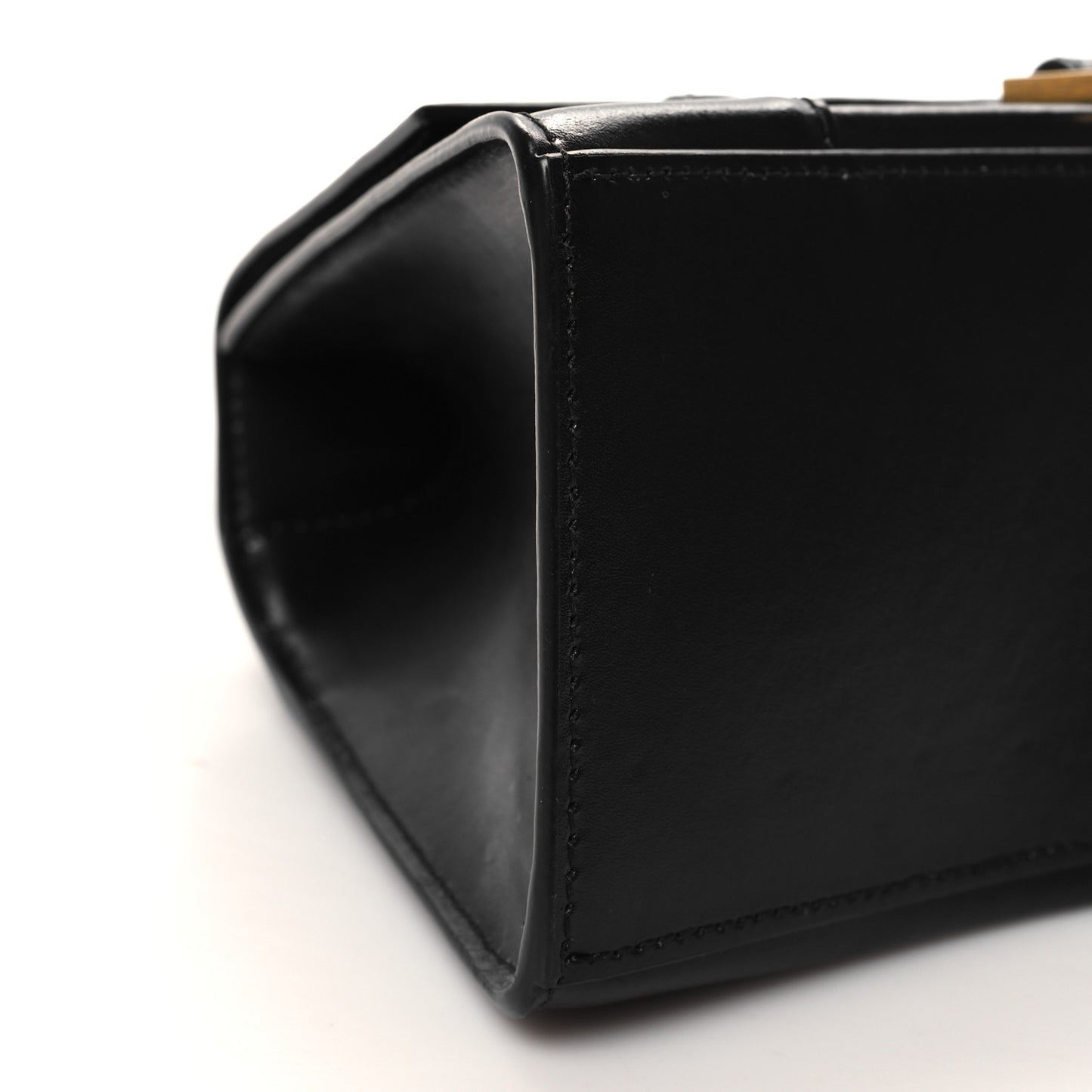 Shiny Box Calfskin Small Hourglass Top Handle Bag Black