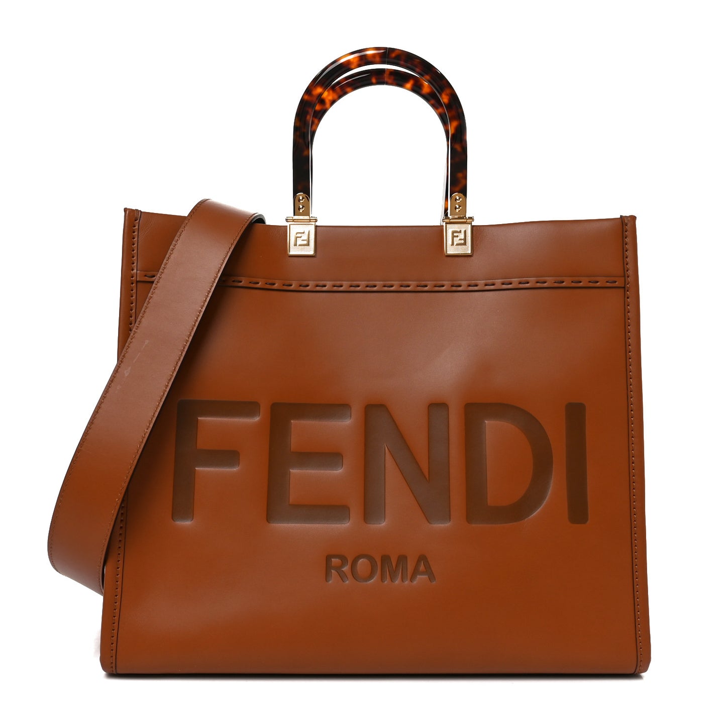 Vitello King Plexiglass Medium Fendi Sunshine Shopper Tote Cuoio