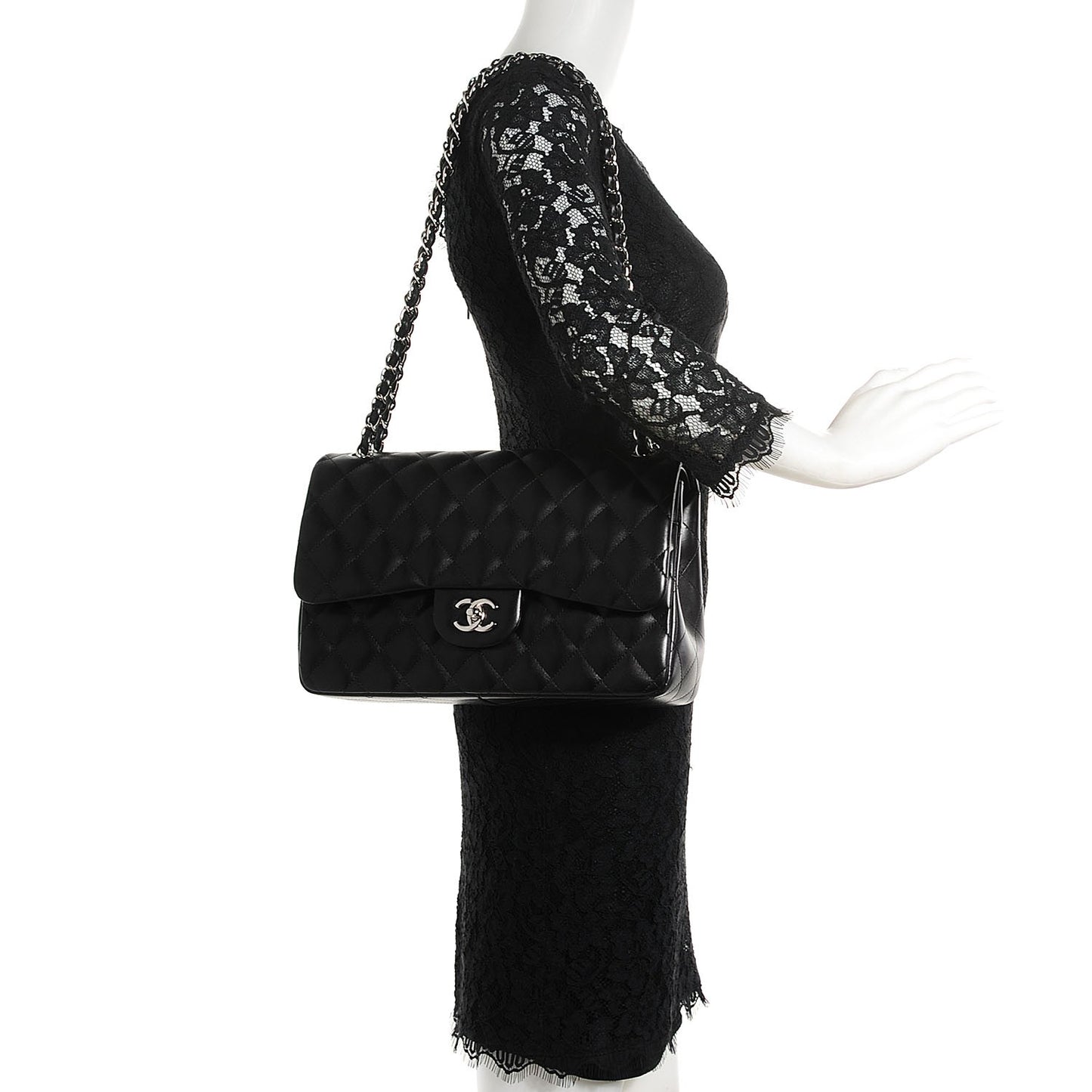 Lambskin Quilted Jumbo Double Flap Black