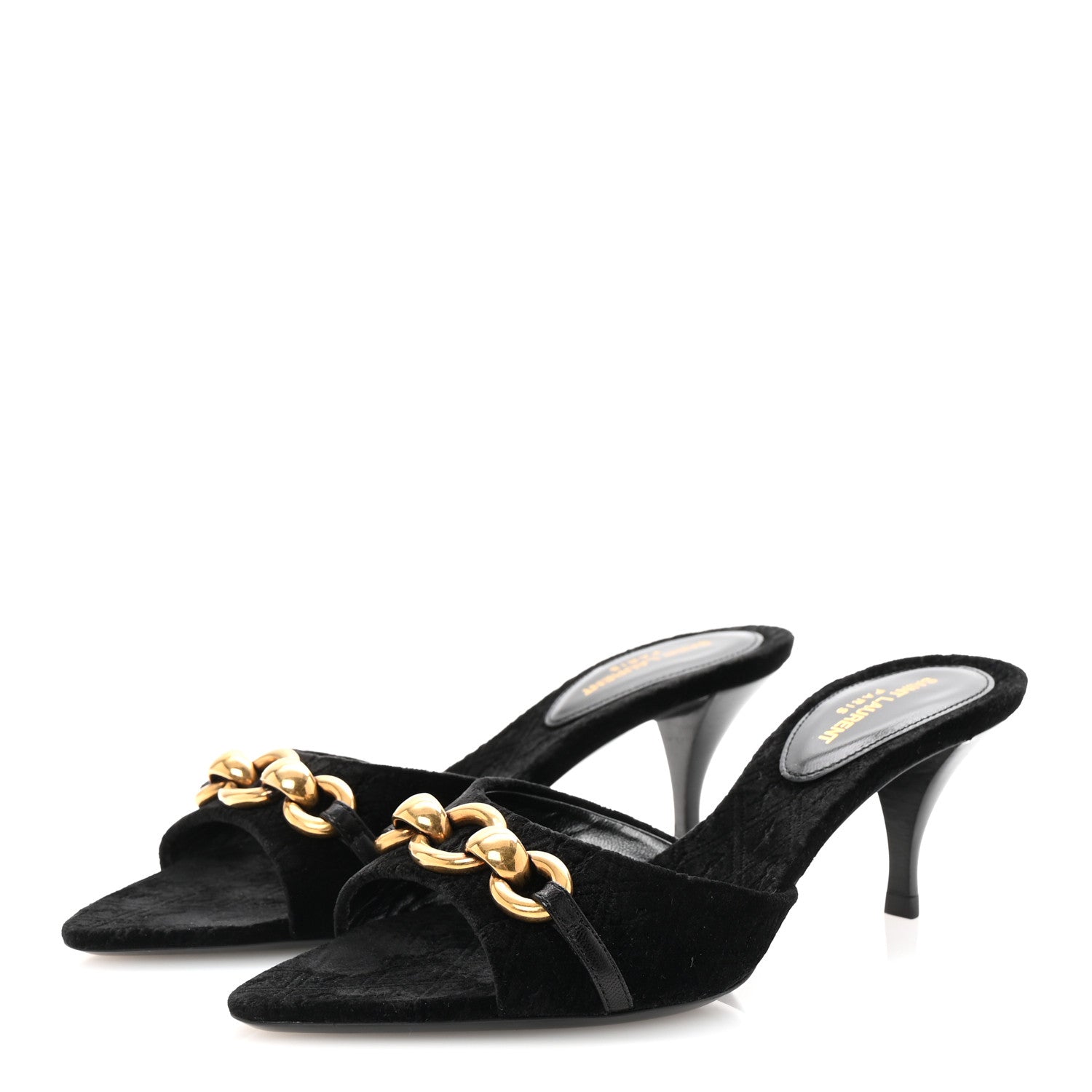 Saint Laurent Velour All-Over Monogram Le Maillon 60 Mules 35 Black 4 of 10