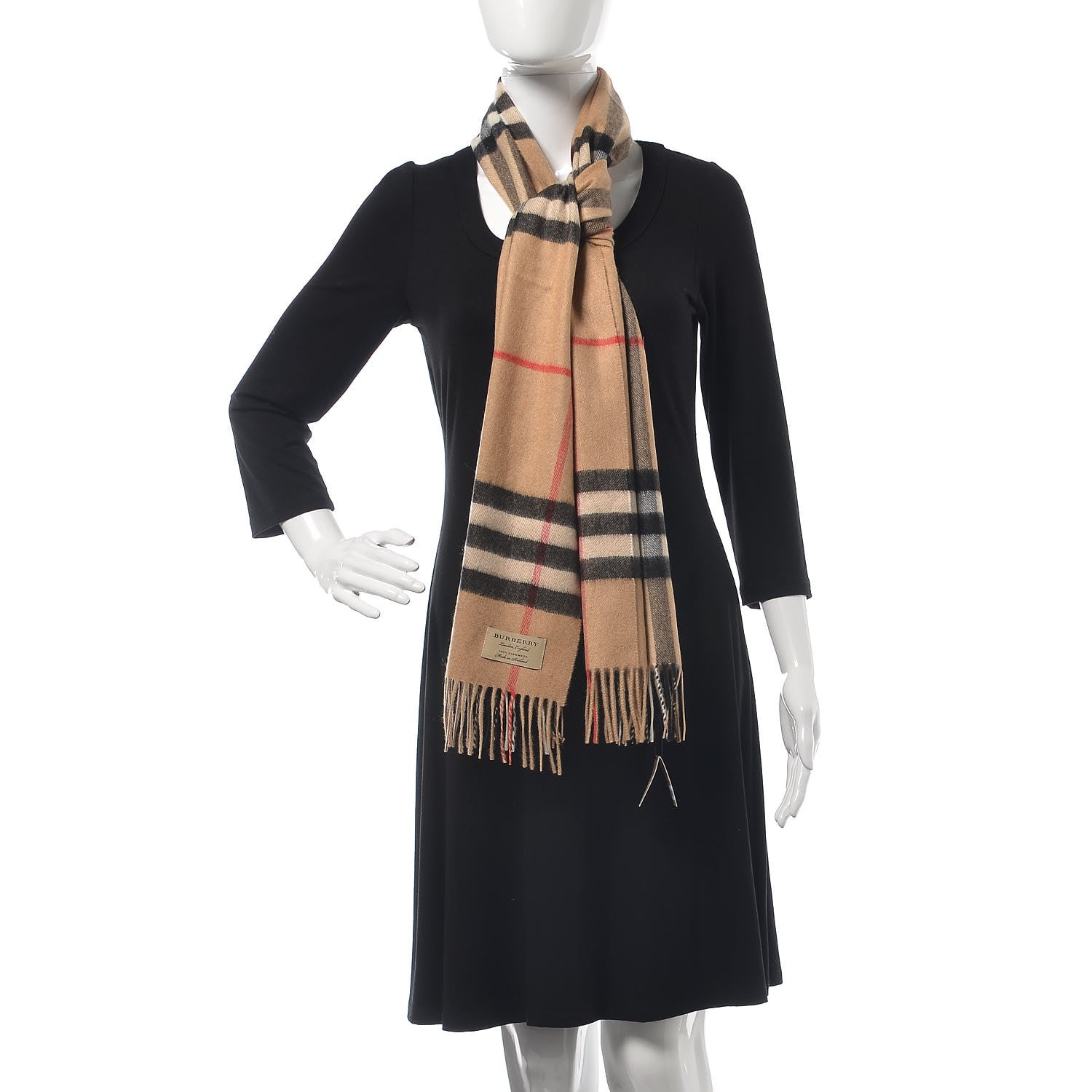 Burberry Cashmere Giant Check Fringe Scarf Camel 2 of 6