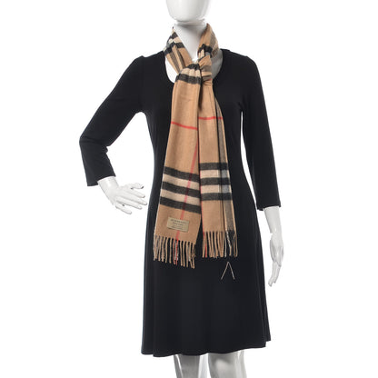 Burberry Cashmere Giant Check Fringe Scarf Camel 2 of 6