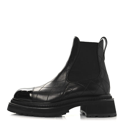 Chanel Calfskin Patent Cap Toe Quilted Short Boots 39 Black 1 of 9