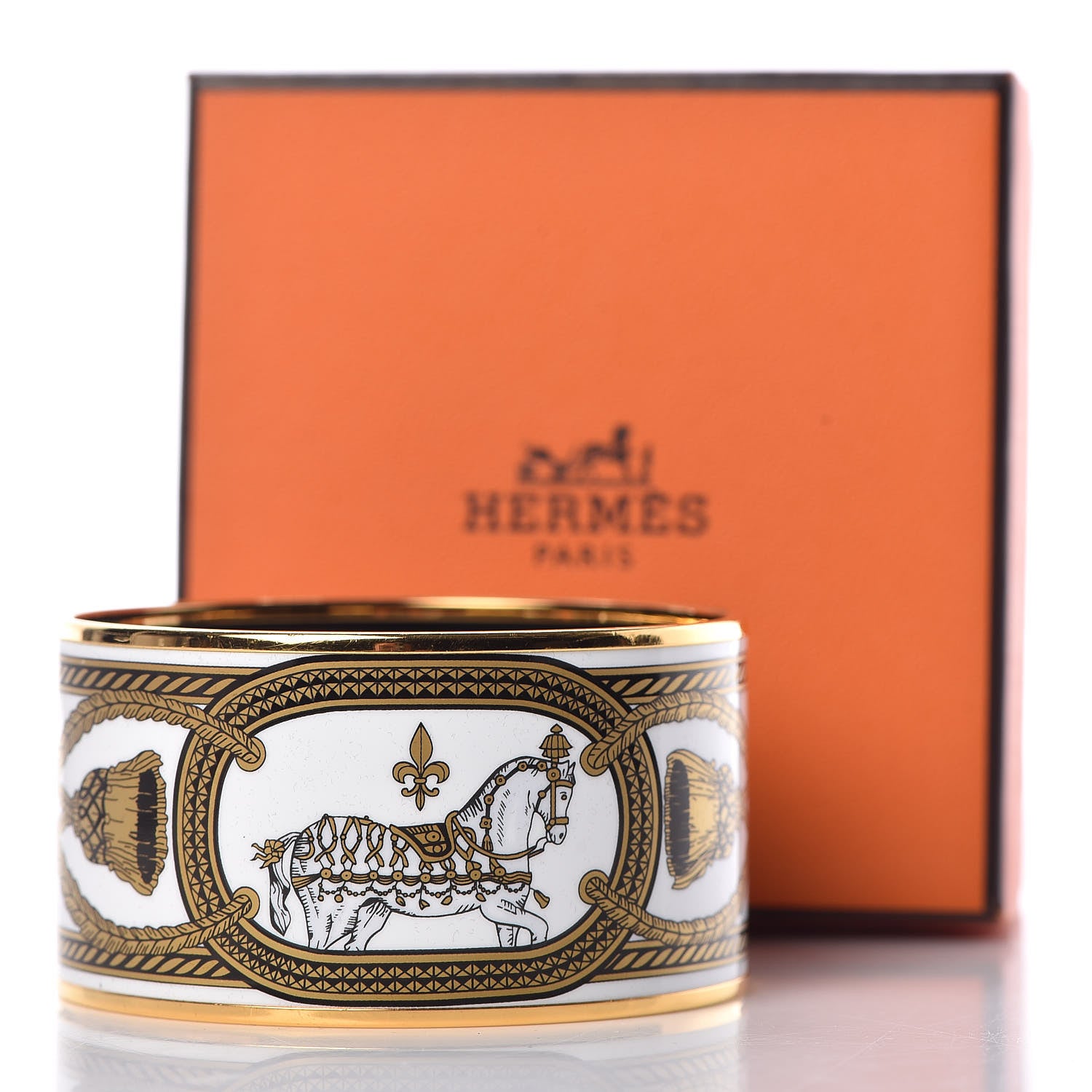 Hermes Enamel Printed Grand Apparat Extra Wide Bracelet 65 White 6 of 6