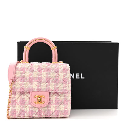 Chanel Tweed Handle Crush Top Handle Flap Bag Pink Ecru 2 of 14