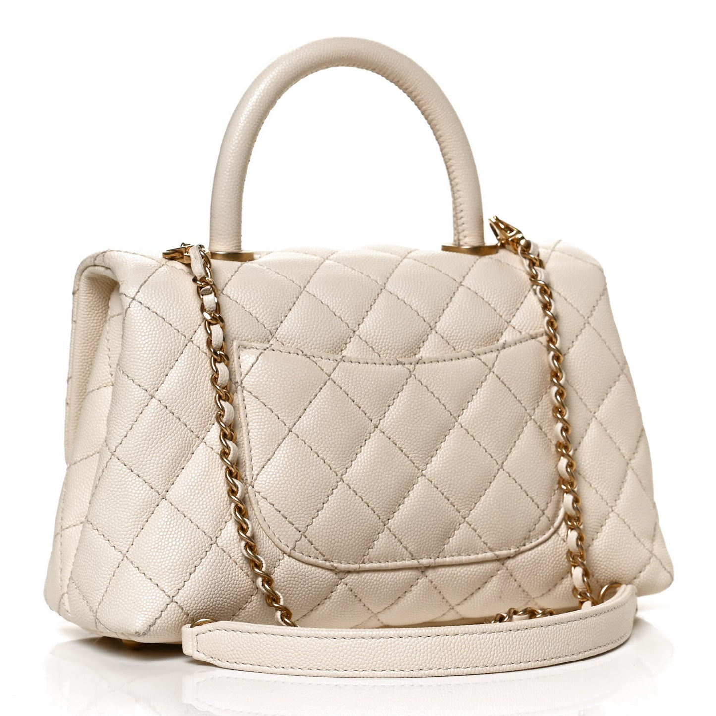 Caviar Quilted Mini Coco Handle Flap Light Beige