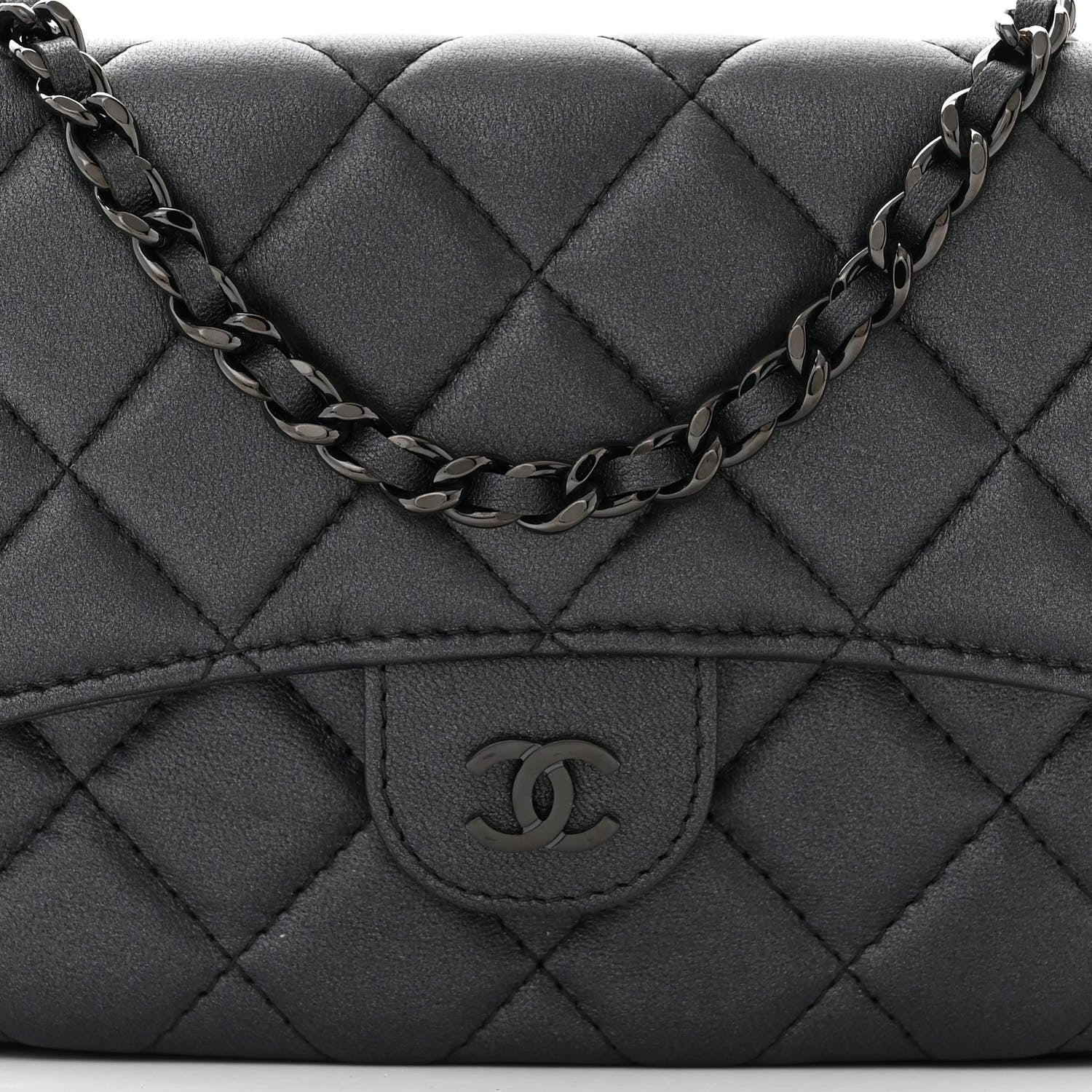 Chanel Lambskin Quilted Flap Phone Holder With Chain So Black 10 of 12