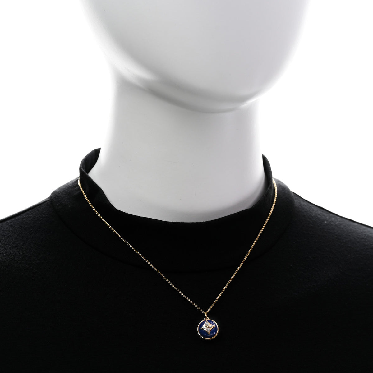 Louis Vuitton 18K Yellow Gold Diamond Lapis Lazuli B Blossom Medallion Pendant Necklace 2 of 5