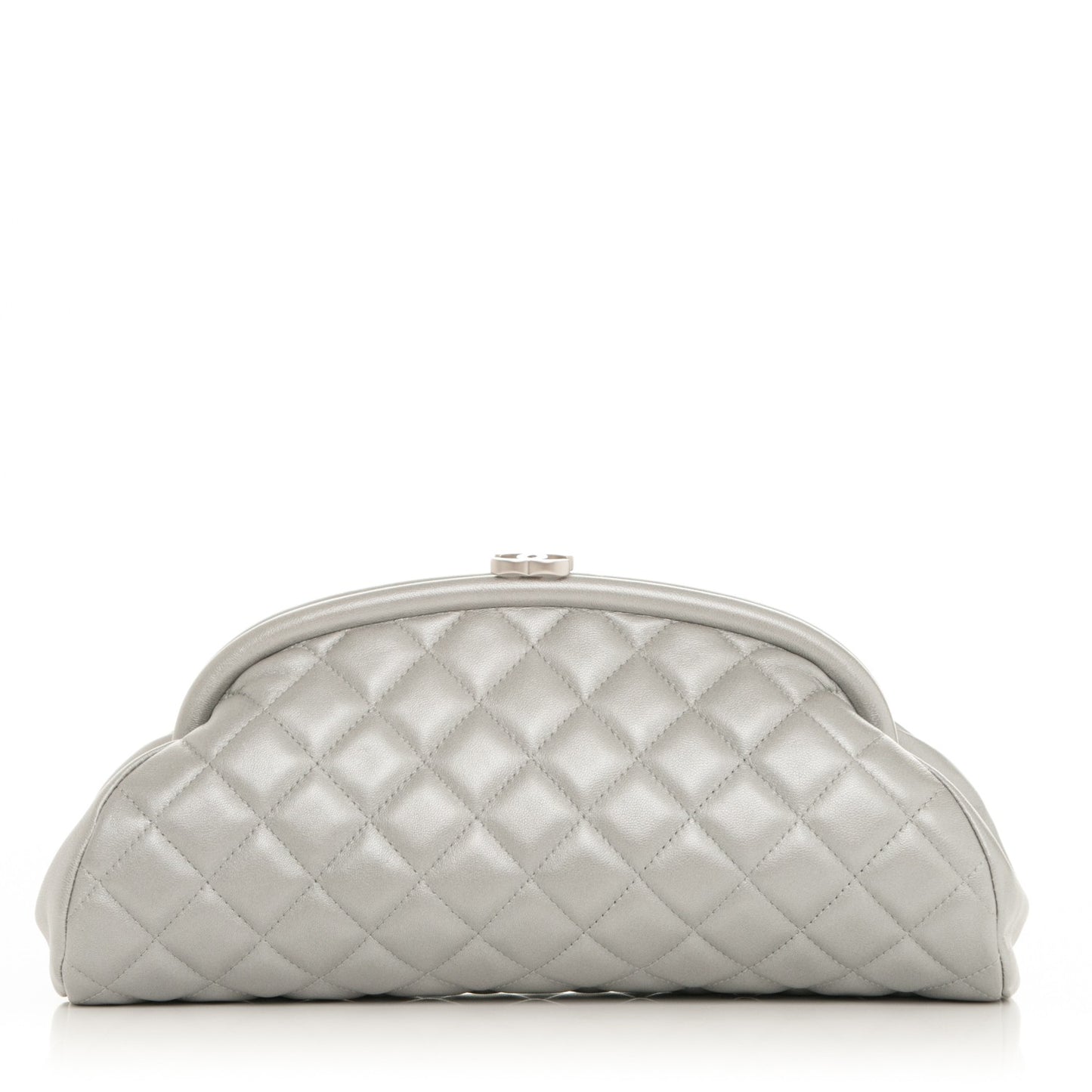 Metallic Lambskin Quilted Timeless Clutch Silver