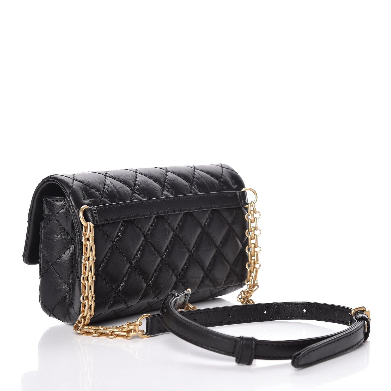 Chanel Aged Calfskin Quilted 2.55 Reissue Flap Belt Bag Clutch Black 3 of 11