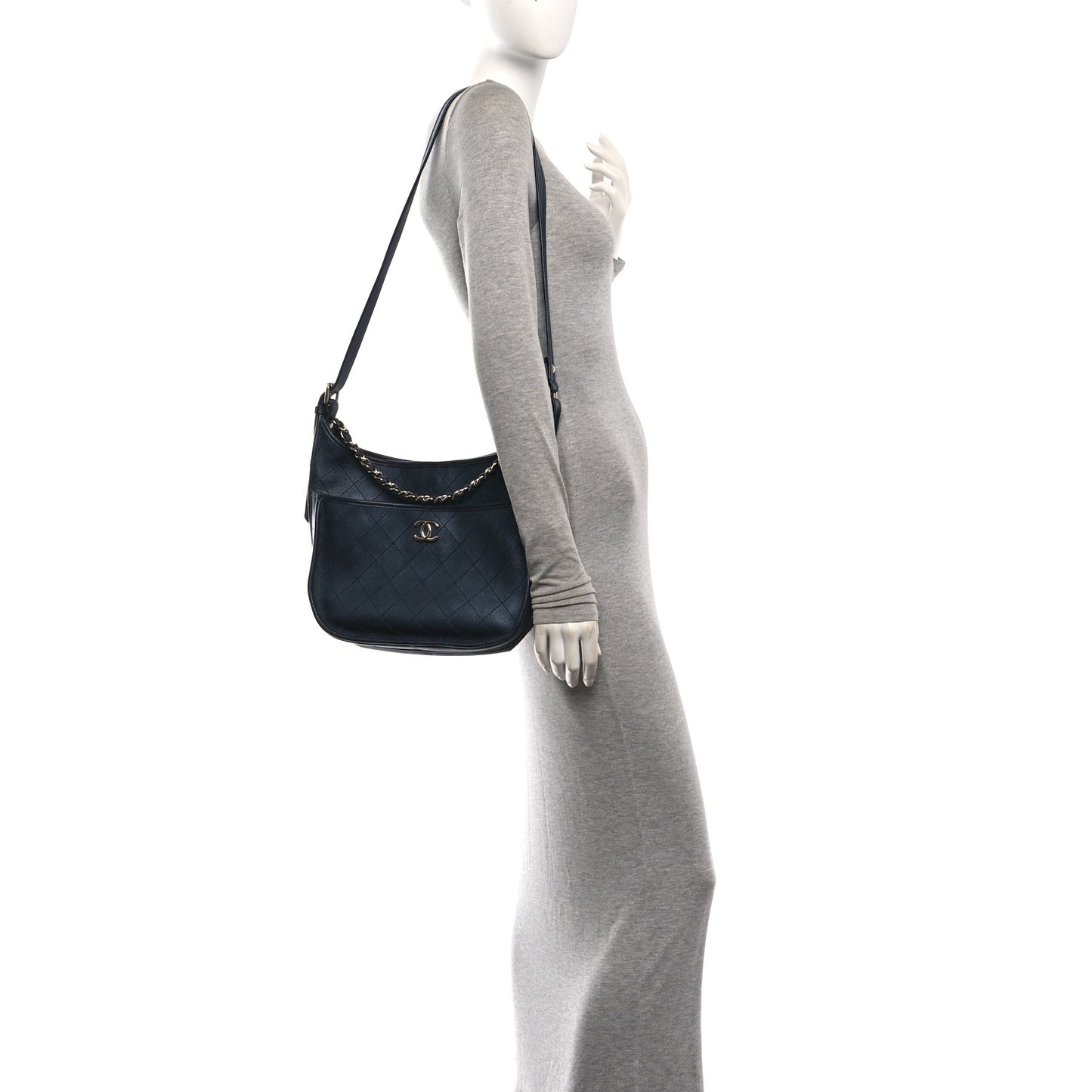 Calfskin Quilted Large Jungle Stroll Hobo Bag Navy