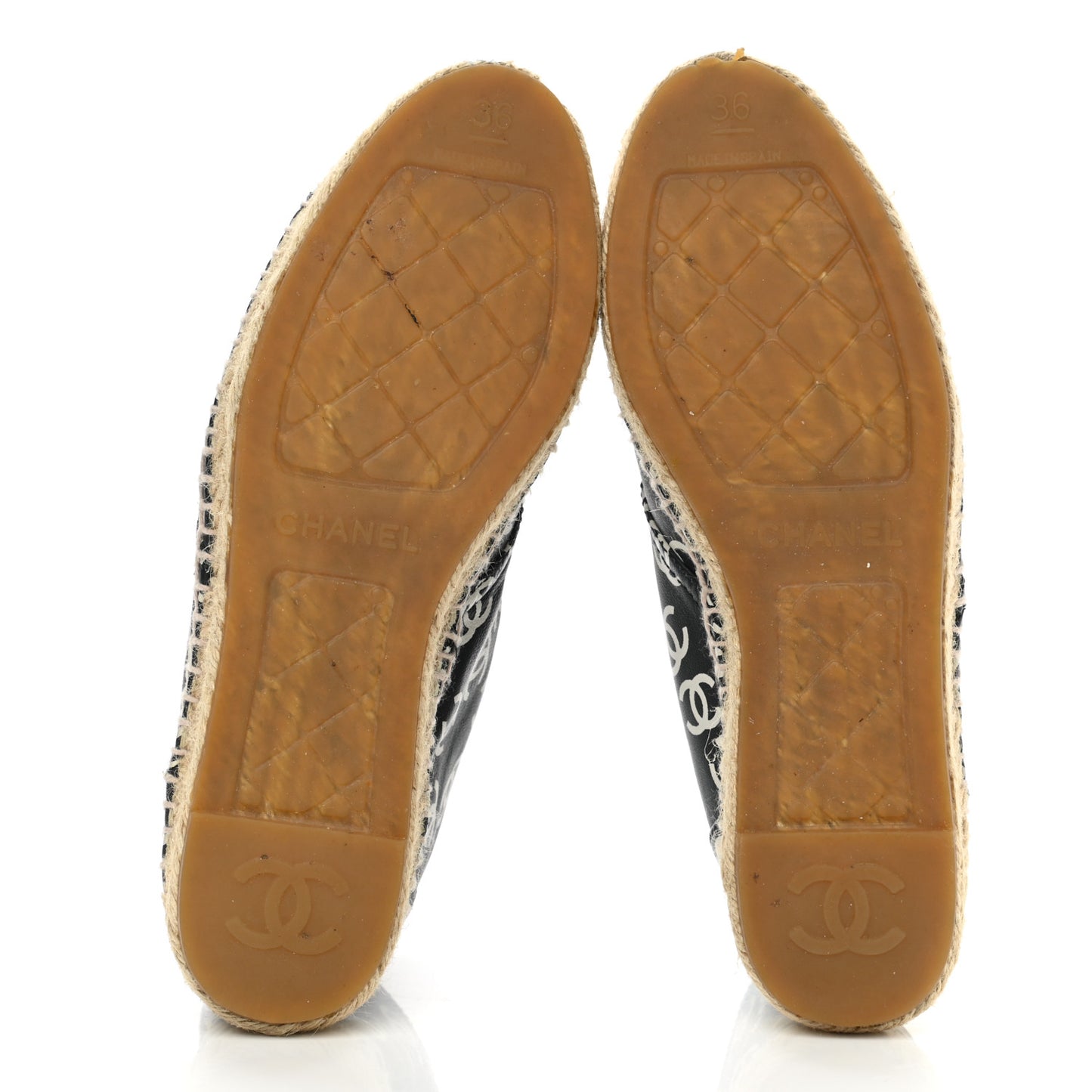 Lambskin Printed CC Lace Up Espadrilles 36 Black White