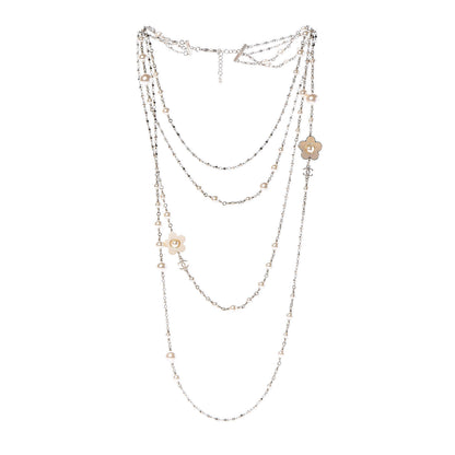 Chanel Pearl Flower CC Multi Strand Long Necklace Gold 3 of 4