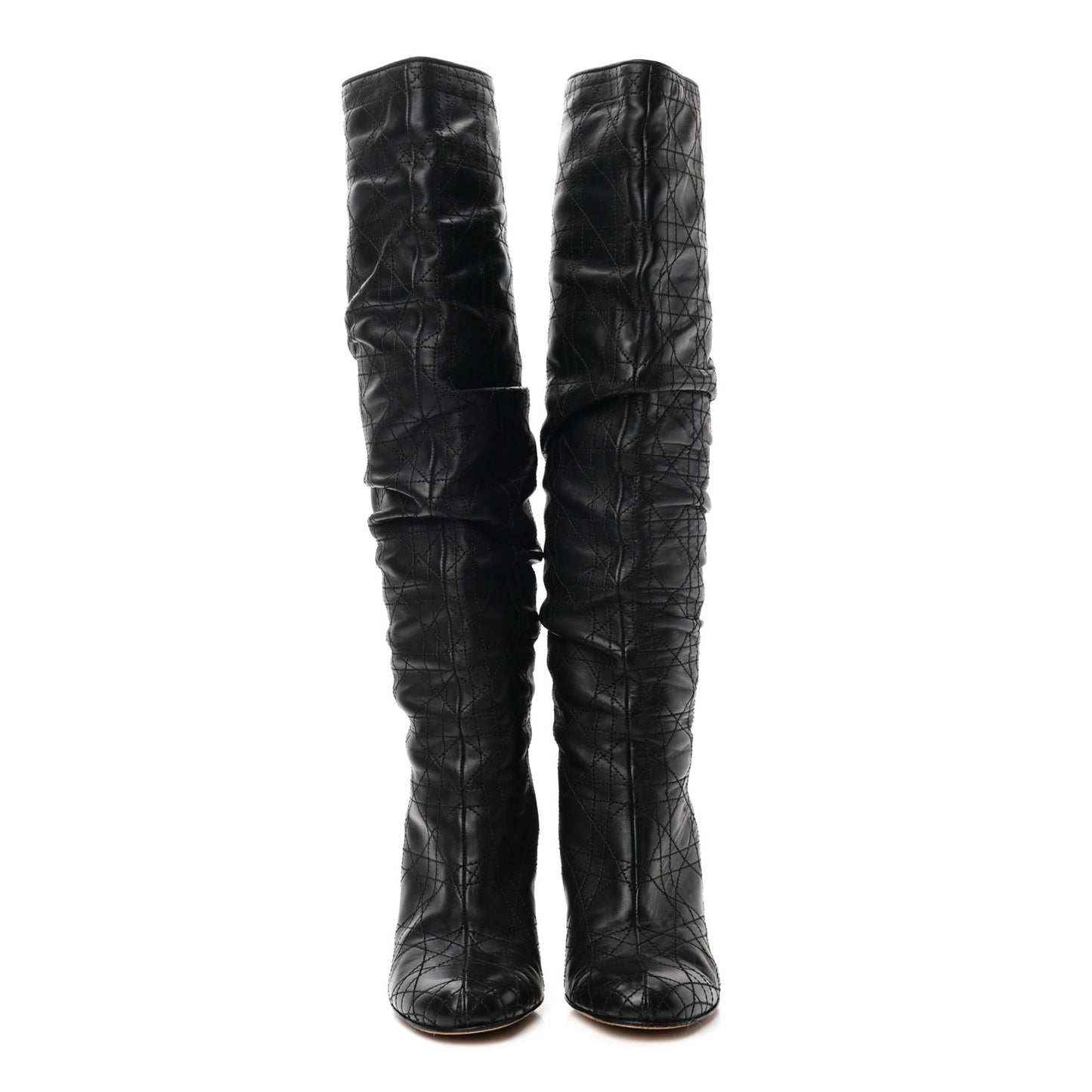 Lambskin Cannage Tall Boots 37 Black