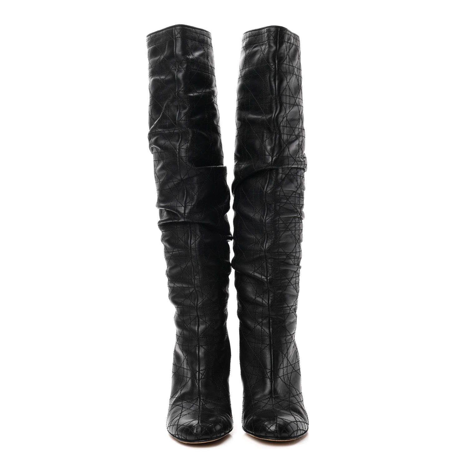 Christian Dior Lambskin Cannage Tall Boots 37 Black 2 of 10