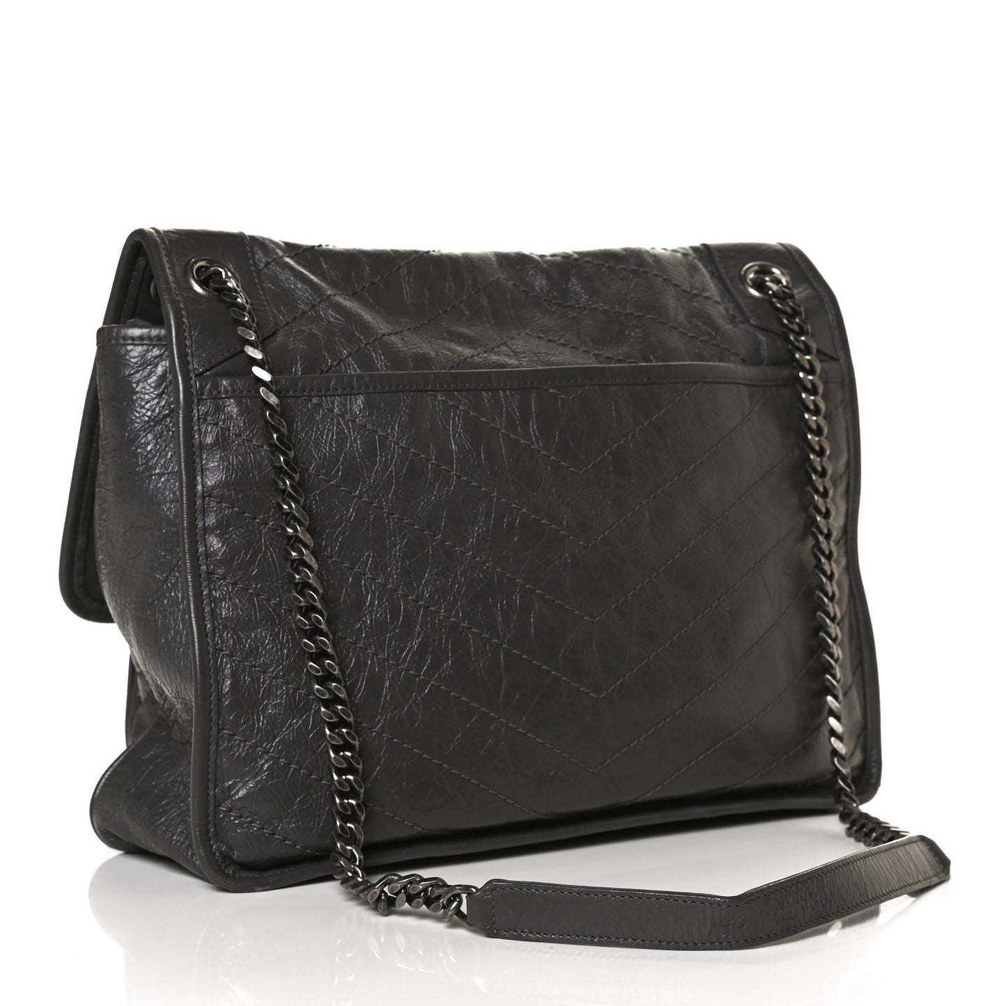 Crinkled Calfskin Matelasse Monogram Large Niki Chain Satchel Storm
