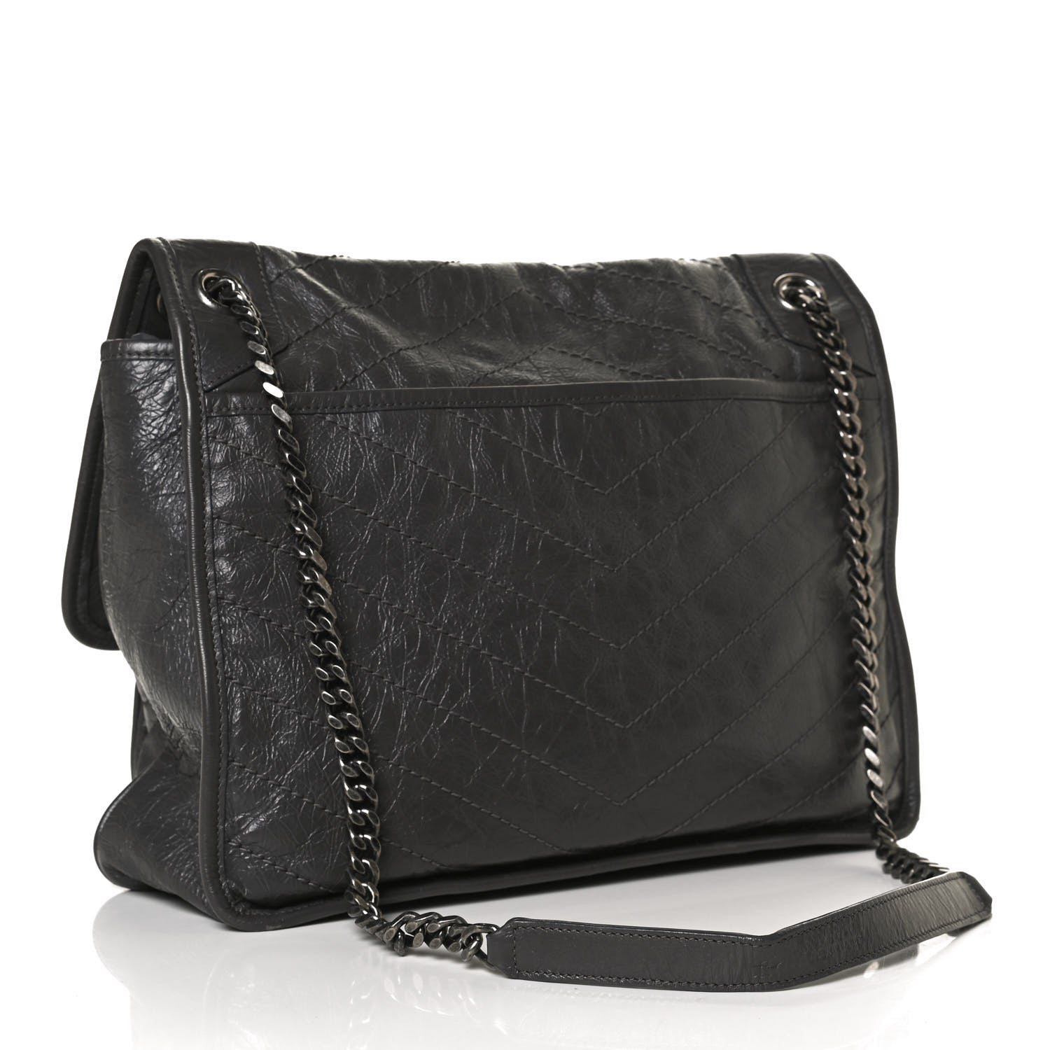 Saint Laurent Crinkled Calfskin Matelasse Monogram Large Niki Chain Satchel Storm 3 of 17