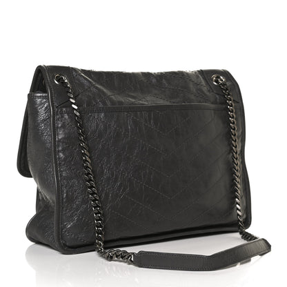 Saint Laurent Crinkled Calfskin Matelasse Monogram Large Niki Chain Satchel Storm 3 of 17