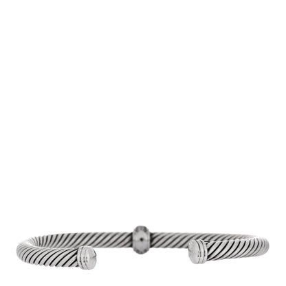 David Yurman Sterling Silver Diamond 5mm Cable Classics Station Bracelet 2 of 3