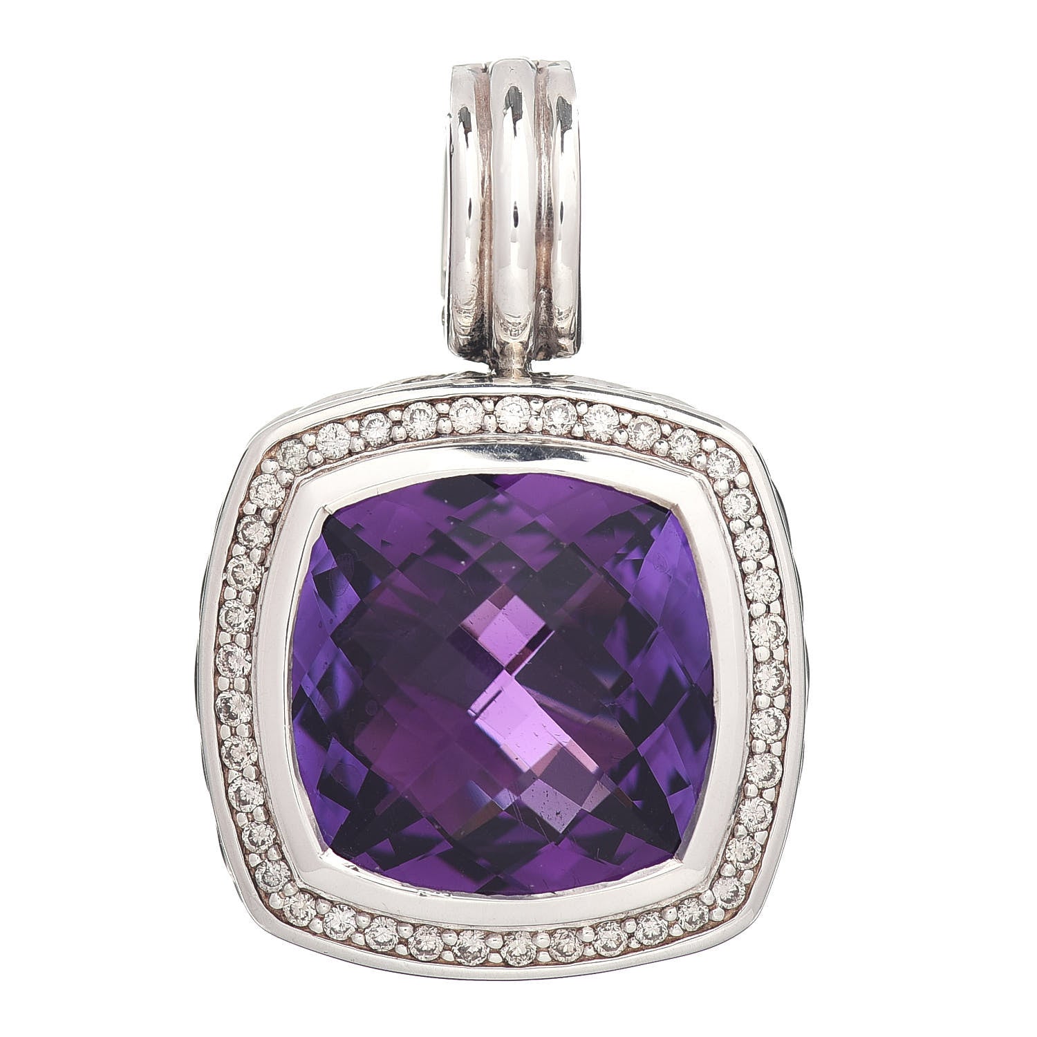 David Yurman Sterling Silver Diamond Amethyst 14mm Albion Enhancer Pendant 1 of 3