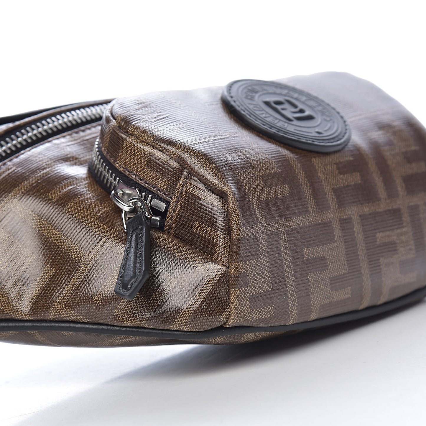 Glazed Fabric Vitello Century FF 1974 Stamp Patch Pocket Belt Bag Mogano Panna Black