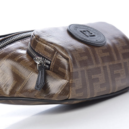 Fendi Glazed Fabric Vitello Century FF 1974 Stamp Patch Pocket Belt Bag Mogano Panna Black 8 of 10