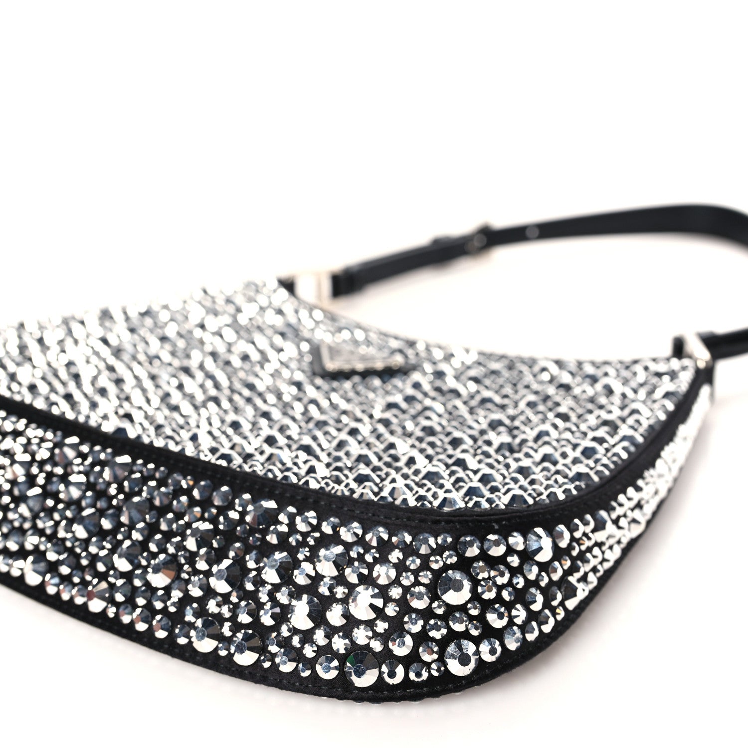 Prada Satin Crystal Cleo Adjustable Strap Shoulder Bag Metal 9 of 9
