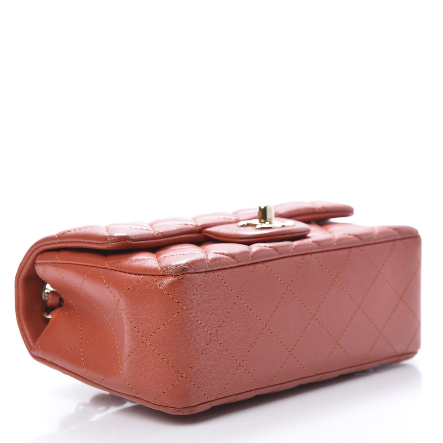 Lambskin Quilted Mini Rectangular Flap Orange