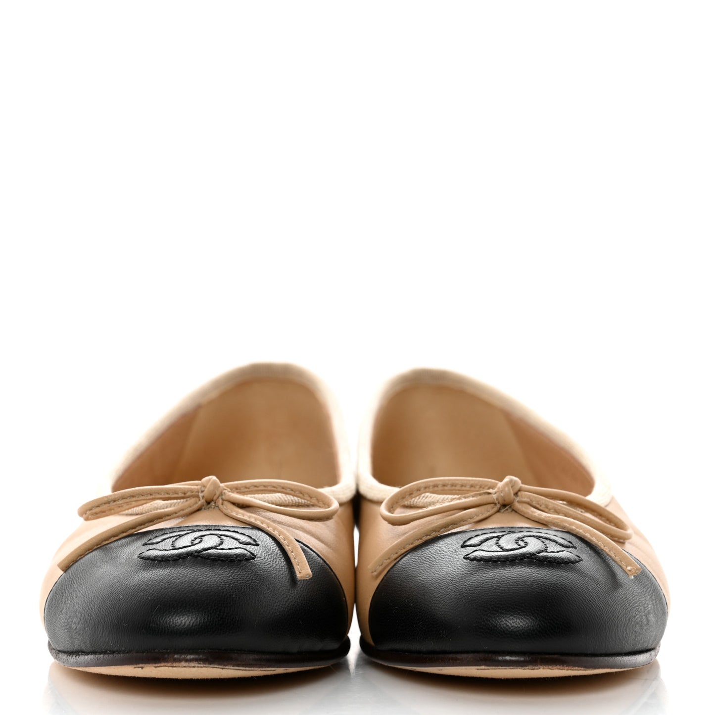 Lambskin Cap Toe CC Ballerina Flats 36 Beige Black