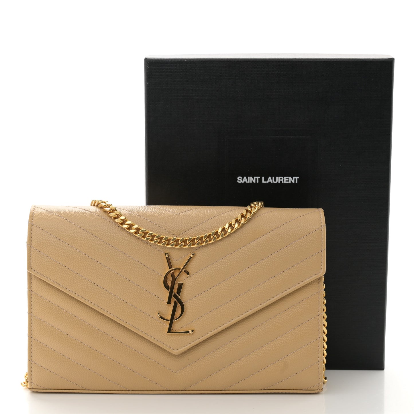Grain De Poudre Matelasse Chevron Monogram Chain Wallet Nude Powder