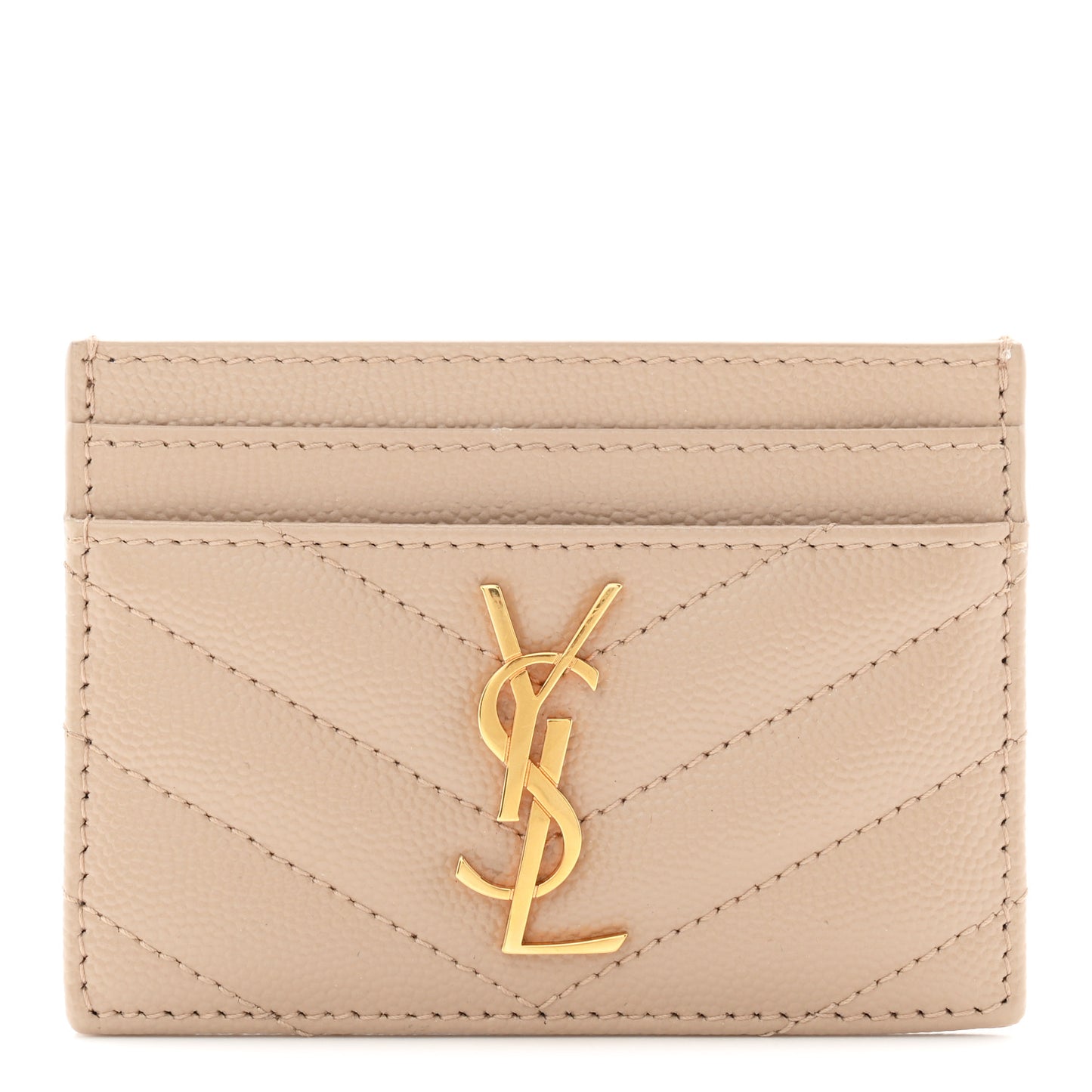 Grain De Poudre Matelasse Chevron Monogram Credit Card Case Dark Beige