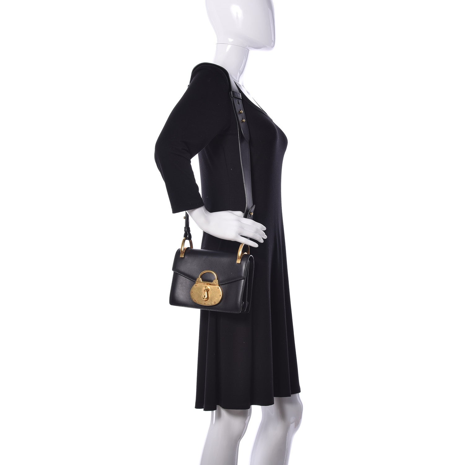 Prada Antic Soft Padlock Shoulder Bag Black 2 of 8