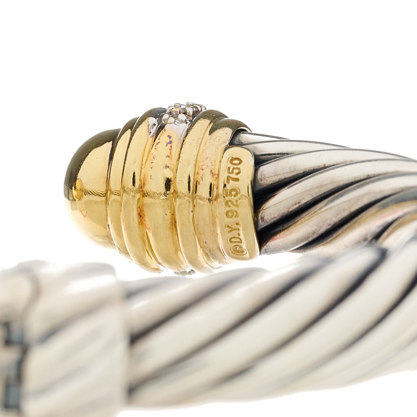 David Yurman Sterling Silver 18K Yellow Gold Diamond 10mm Cable Classics Dome Bracelet 3 of 4