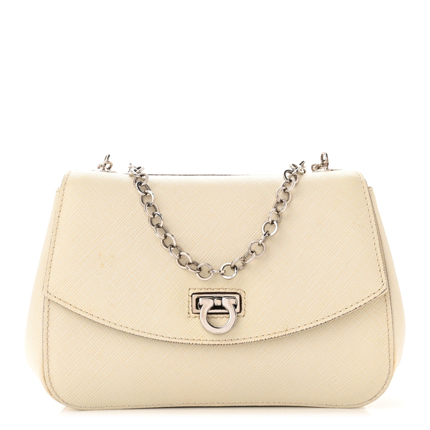 Saffiano Gancio Chain Flap White