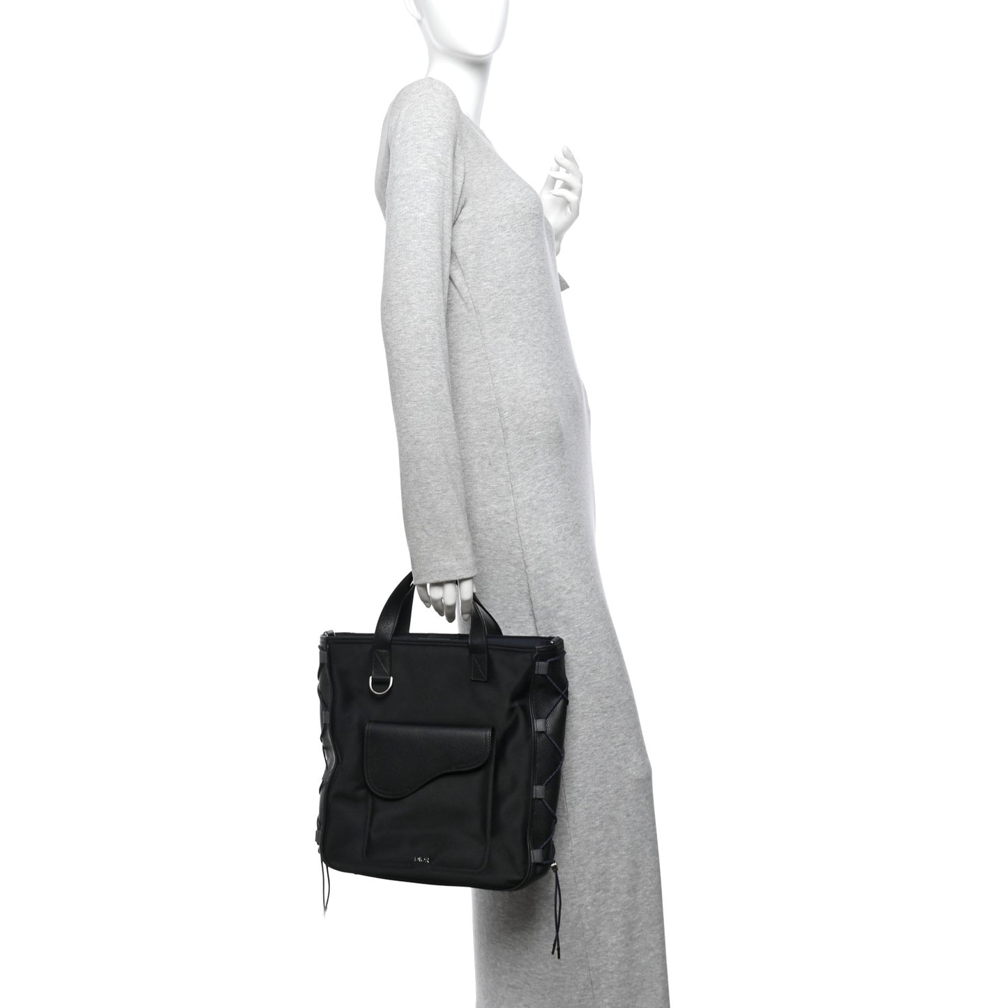 X SACAI Nylon Grained Calfskin Saddle Tote Black
