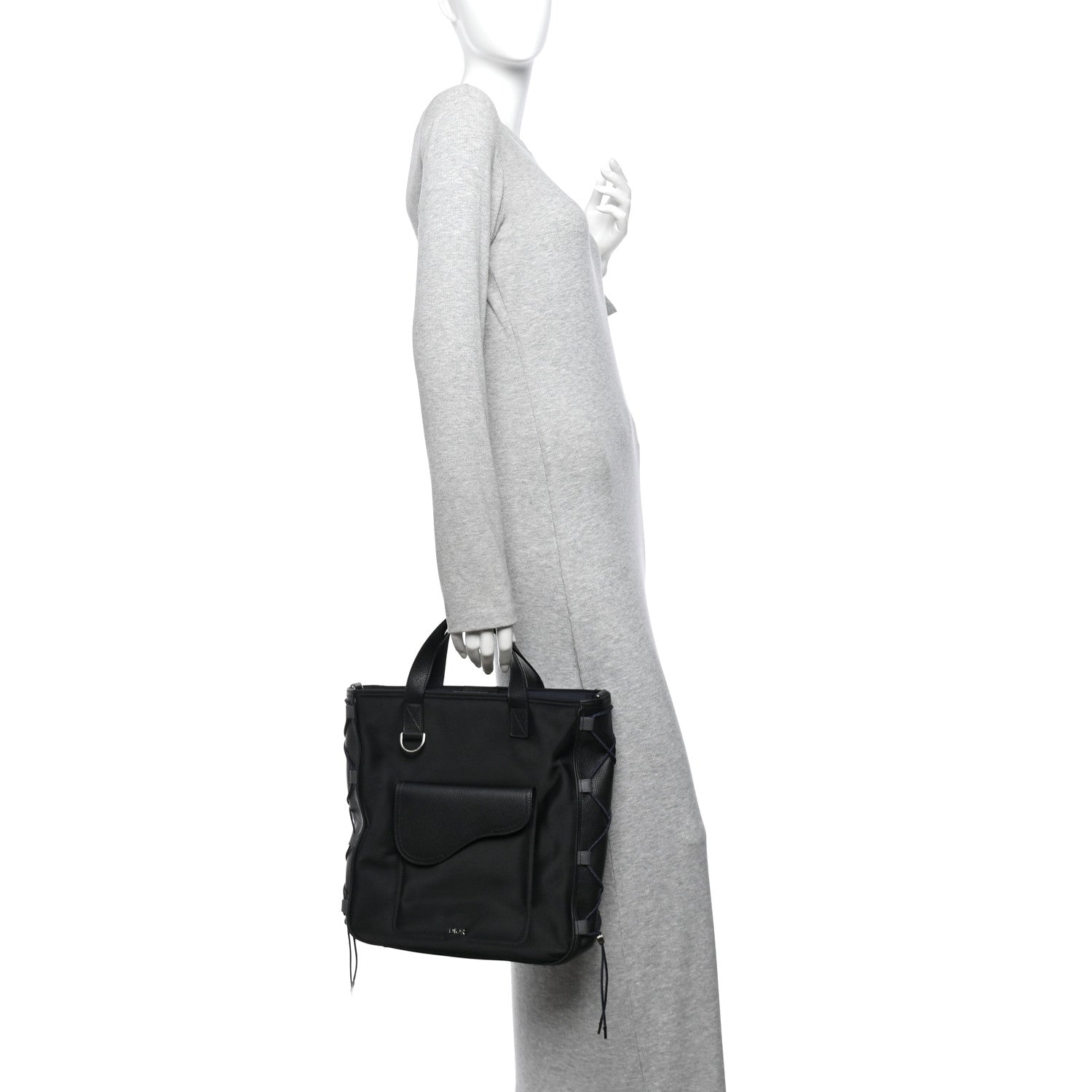 Christian Dior X SACAI Nylon Grained Calfskin Saddle Tote Black 2 of 10