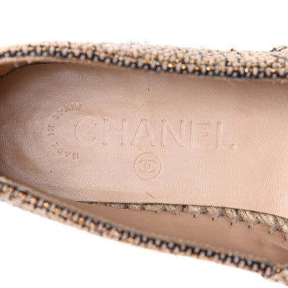 Chanel Tweed Grosgrain CC Espadrilles 36 Gold Beige Black 7 of 10